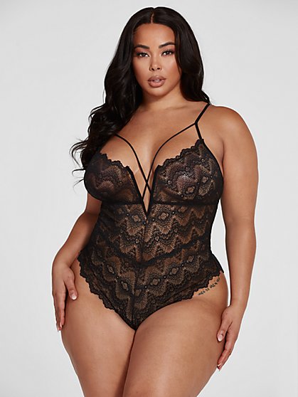 Plus Size Angelina Floral Lace Strappy Bodysuit - Fashion To Figure