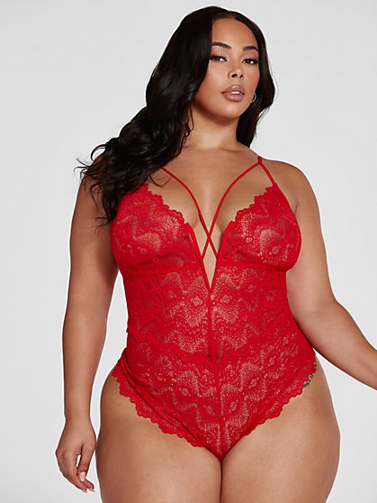Plus Size Angelina Floral Lace Strappy Bodysuit - Fashion To Figure