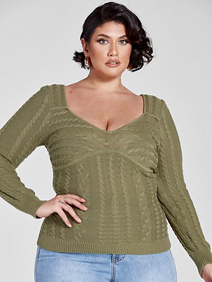 Plus Size Aria Cable Knit Pullover Sweater - Fashion To Figure