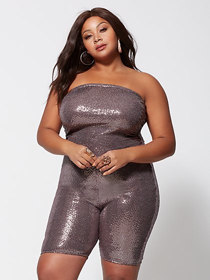 Plus Size Ashlee Strapless Shimmer Romper - Fashion To Figure