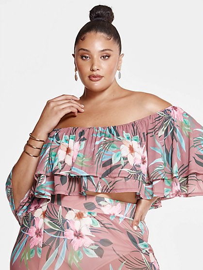 Plus Size Ashley Off The Shoulder Mesh Top - SRV x FTF - Fashion To Figure