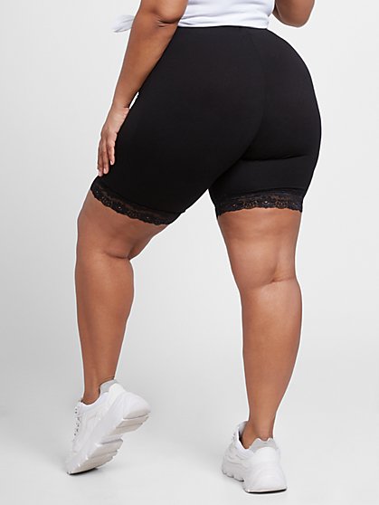 plus size lace trim bike shorts