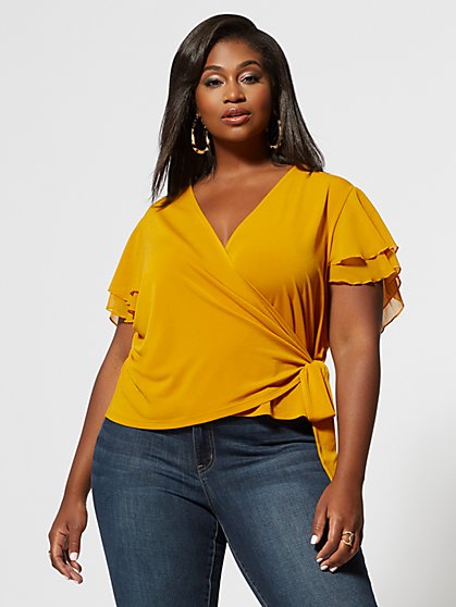 Plus Size Audrina Ruffle Sleeve Wrap Top - Fashion To Figure