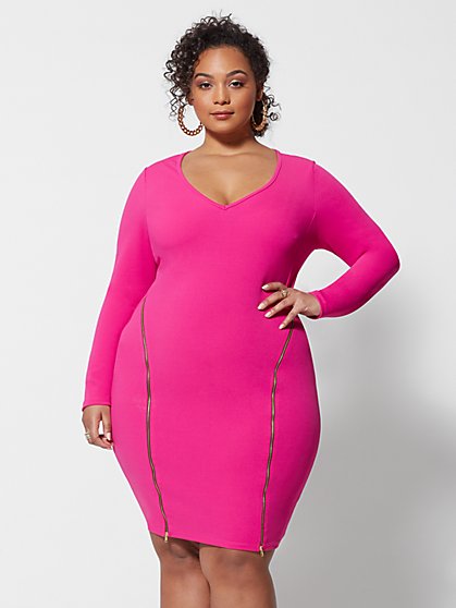 Plus Size Avalina Zipper Detail Bodycon Dress - Fashion To Figure