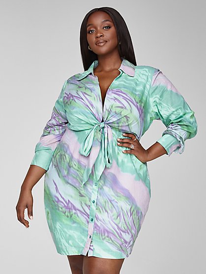 Plus Size Ayana Tie Dye Dress with Tie Front - Fashion To Figure