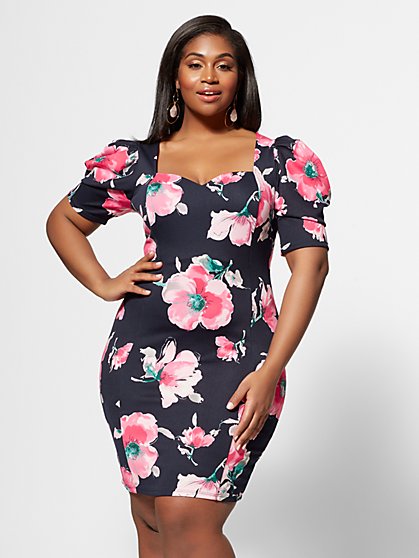 Plus Size Bardot Floral Bodycon Dress - Fashion To Figure