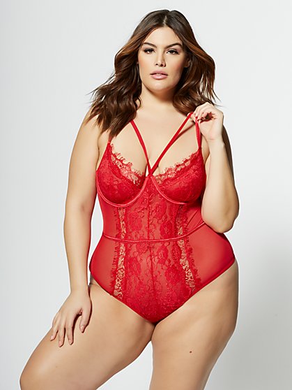 Plus Size Beckie Cage-Detail Lingerie Bodysuit - Fashion To Figure
