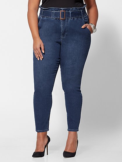 Plus Size Belted Paperbag Skinny Jeans - Fashion To Figure