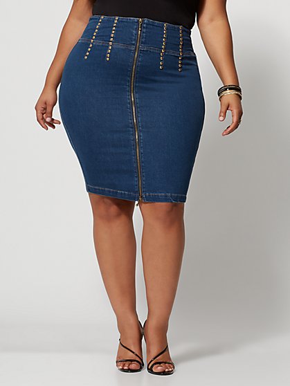 Plus Size Bette Zip Stud Pencil Skirt - Fashion To Figure
