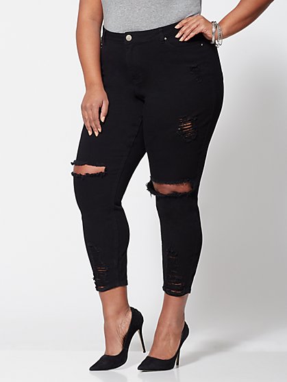 Plus Size Black Blow-Out Knee Jeans - Fashion To Figure