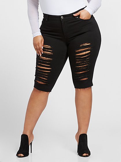 ripped black bermuda shorts