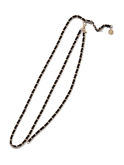 Plus Size Black & Gold-Tone Pendant Chain Belt - Fashion To Figure