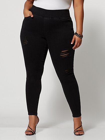 Plus Size Black High-Rise Destructed Jeggings - Tall Inseam - Fashion To Figure