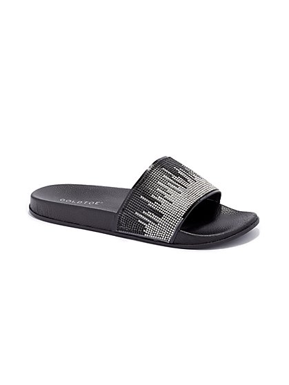 Plus Size Black Rhinestone Slide Sandals - Fashion To Figure