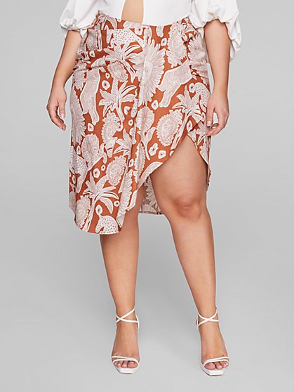 Plus Size Blythe Faux Wrap Printed Skirt - Fashion To Figure