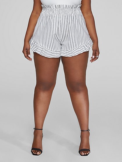 Plus Size Brandi Striped Ruffle Hem Shorts - Fashion To Figure