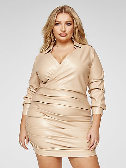 Plus Size Brianne Faux Leather Ruched Dress - Fashion To Figure