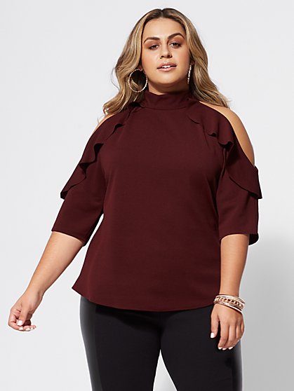 Plus Size Brielle Cold-Shoulder Blouse - Fashion To Figure
