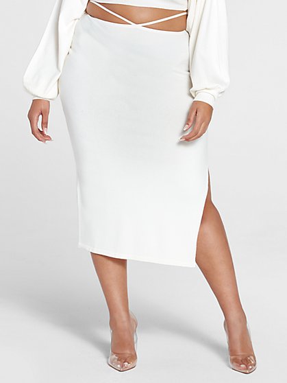 Plus Size Brigitte Ribbed Knit Cutout Midi Skirt - Fashion To Figure
