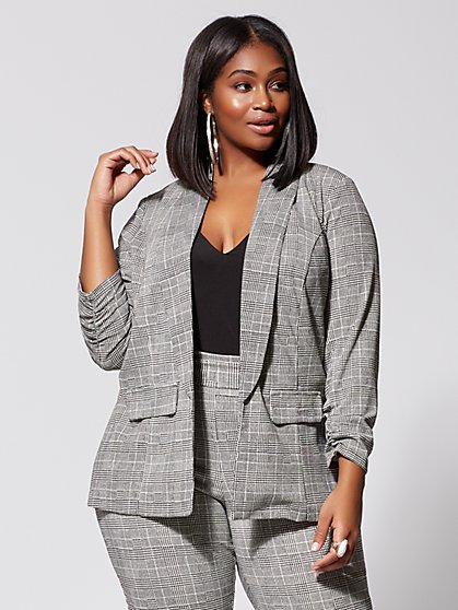 Plus Size Brooklyn Plaid Boyfriend Blazer - Fashion To Figure
