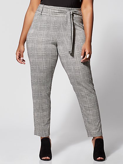 Plus Size Brooklyn Plaid Tie-Waist Skinny Pants - Fashion To Figure