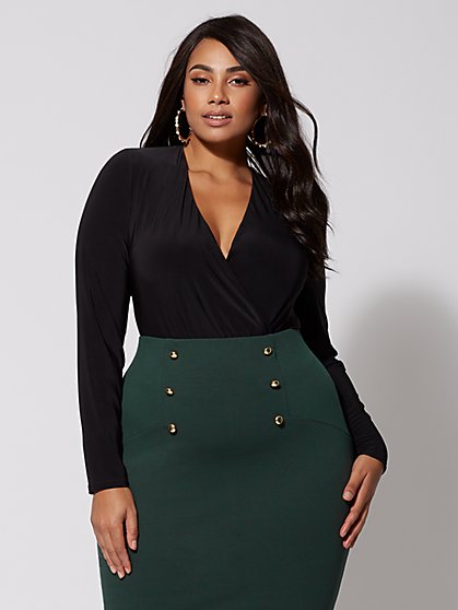 Plus Size Brooks Wrap-Front Bodysuit - Fashion To Figure