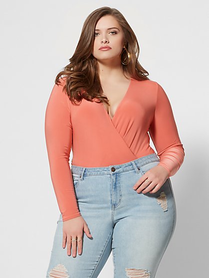 Plus Size Brooks Wrap-Front Bodysuit - Fashion To Figure