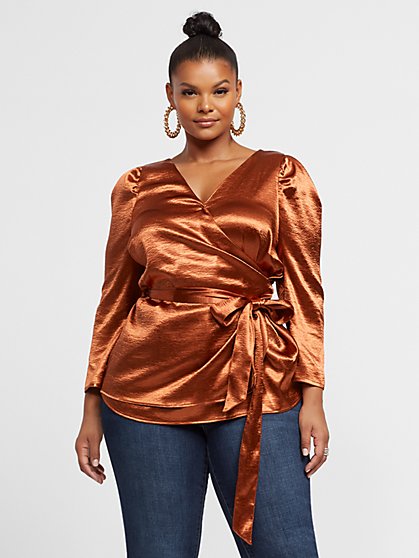Plus Size Bryony Satin Wrap Blouse - Fashion To Figure