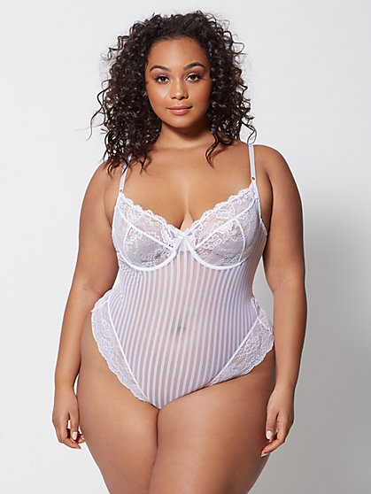 Plus Size Cadence White Lace Lingerie Bodysuit - Fashion To Figure