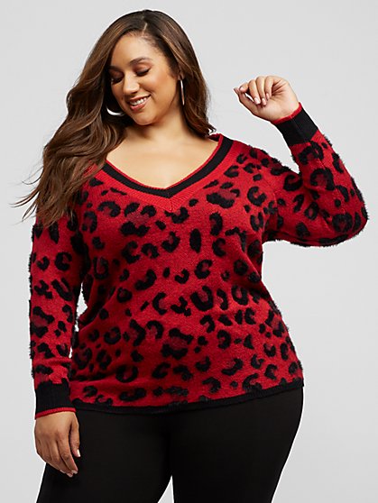 Plus Size Cadenza Leopard Print Sweater - Fashion To Figure