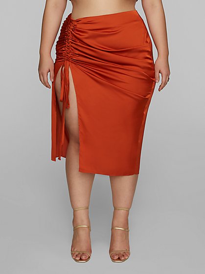 Plus Size Calista Side Ruched Midi Skirt - Fashion To Figure