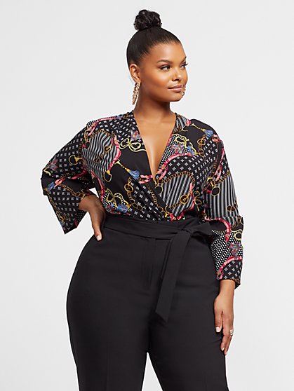 Plus Size Camellia Chain Print Bodysuit - Fashion To Figure