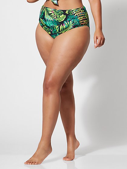 Plus Size Candice Palm Print Ruffle Bikini Bottom - Fashion To Figure