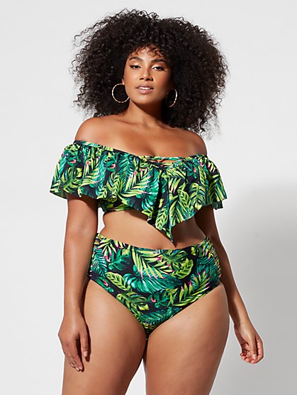 Plus Size Candice Palm Print Ruffle Bikini Top - Fashion To Figure