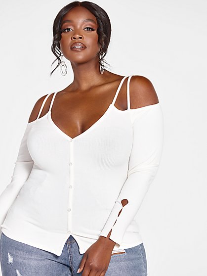 Plus Size Cara Double Strap Ribbed Knit Top - Fashion To Figure