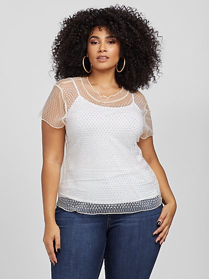 Plus Size Cara Studded Mesh Tee - Fashion To Figure