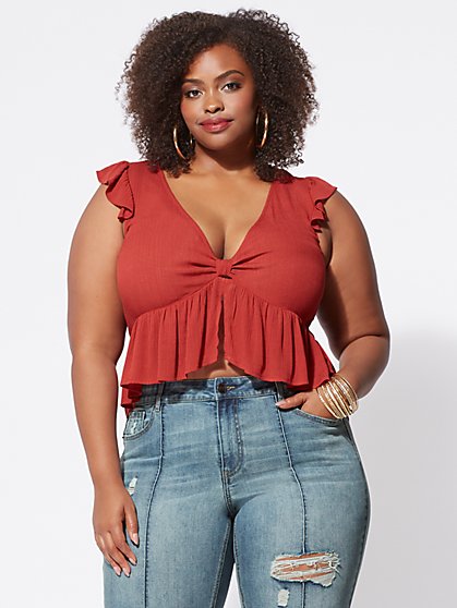 Plus Size Cecilia Tie-Front Crop Top - Fashion To Figure