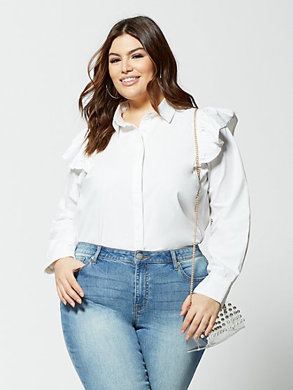 Plus Size Cerie Ruffle-Shoulder Blouse - Fashion To Figure