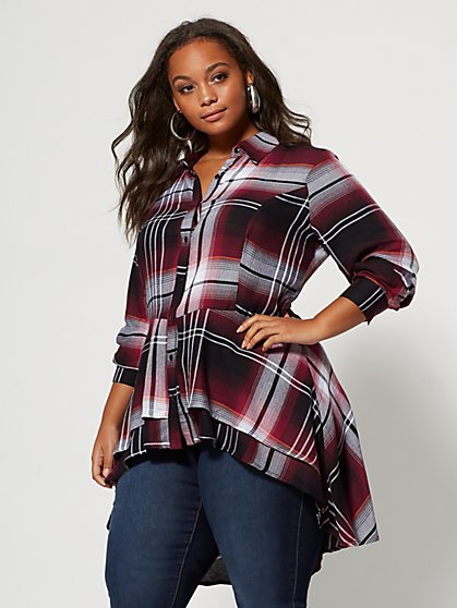 Plus Size Chandra Plaid Peplum Top - Fashion To Figure