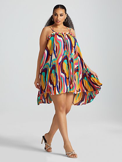 Plus Size Chane Abstract Print Pleated Mini Dress - Gabrielle Union x FTF - Fashion To Figure