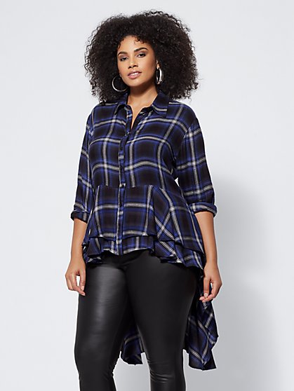 Plus Size Charlotte Plaid Peplum Top - Fashion To Figure