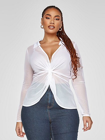 Plus Size Cherese Twist Front Mesh Top - Fashion To Figure