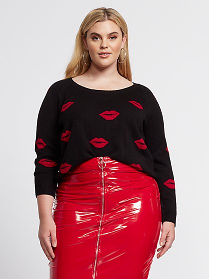 Plus Size Cherri Lip Print Sweater - Fashion To Figure