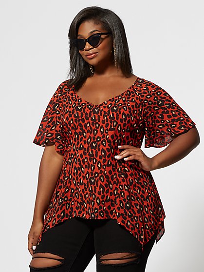 Plus Size Christy Leopard Print A-Line Blouse - Fashion To Figure