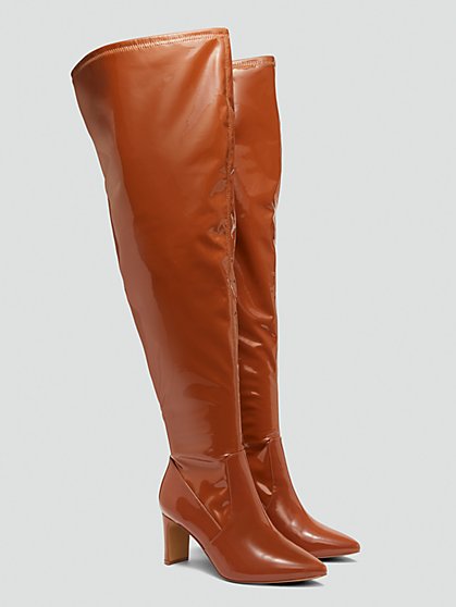Plus Size Citrine Patent Leather Thigh-High Boots - Nadia x FTF - Fashion To Figure