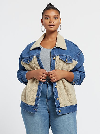 Plus Size Clara Denim & Sherpa Trucker Jacket - Fashion To Figure