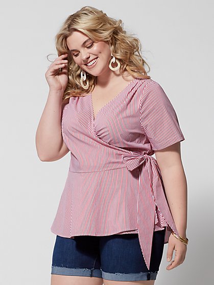 Plus Size Clarissa Stripe Wrap Top - Fashion To Figure