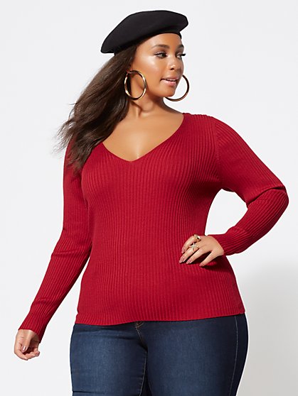 Plus Size Claudia Lace-Up Back Sweater - Fashion To Figure