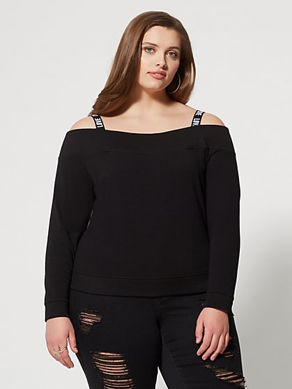 Plus Size Cleo Cold-Shoulder Love Trim Top - Fashion To Figure