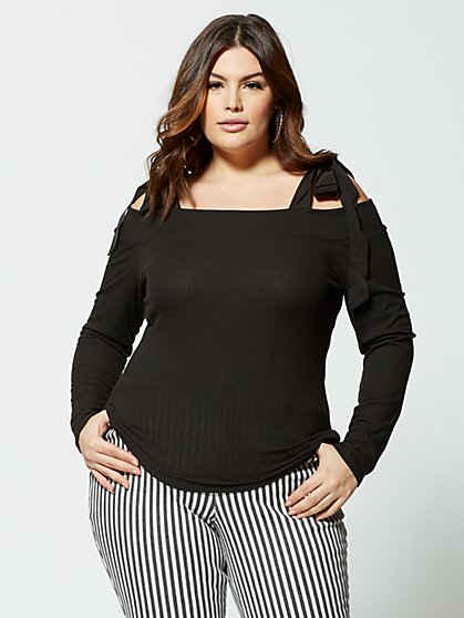 Plus Size Coco Bow-Shoulder Knit Top - Fashion To Figure